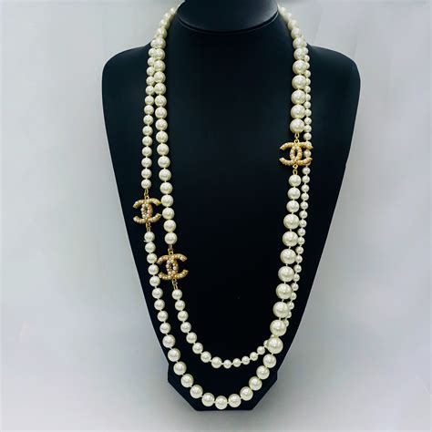 chanel black bead necklace|long chanel necklace with pearls.